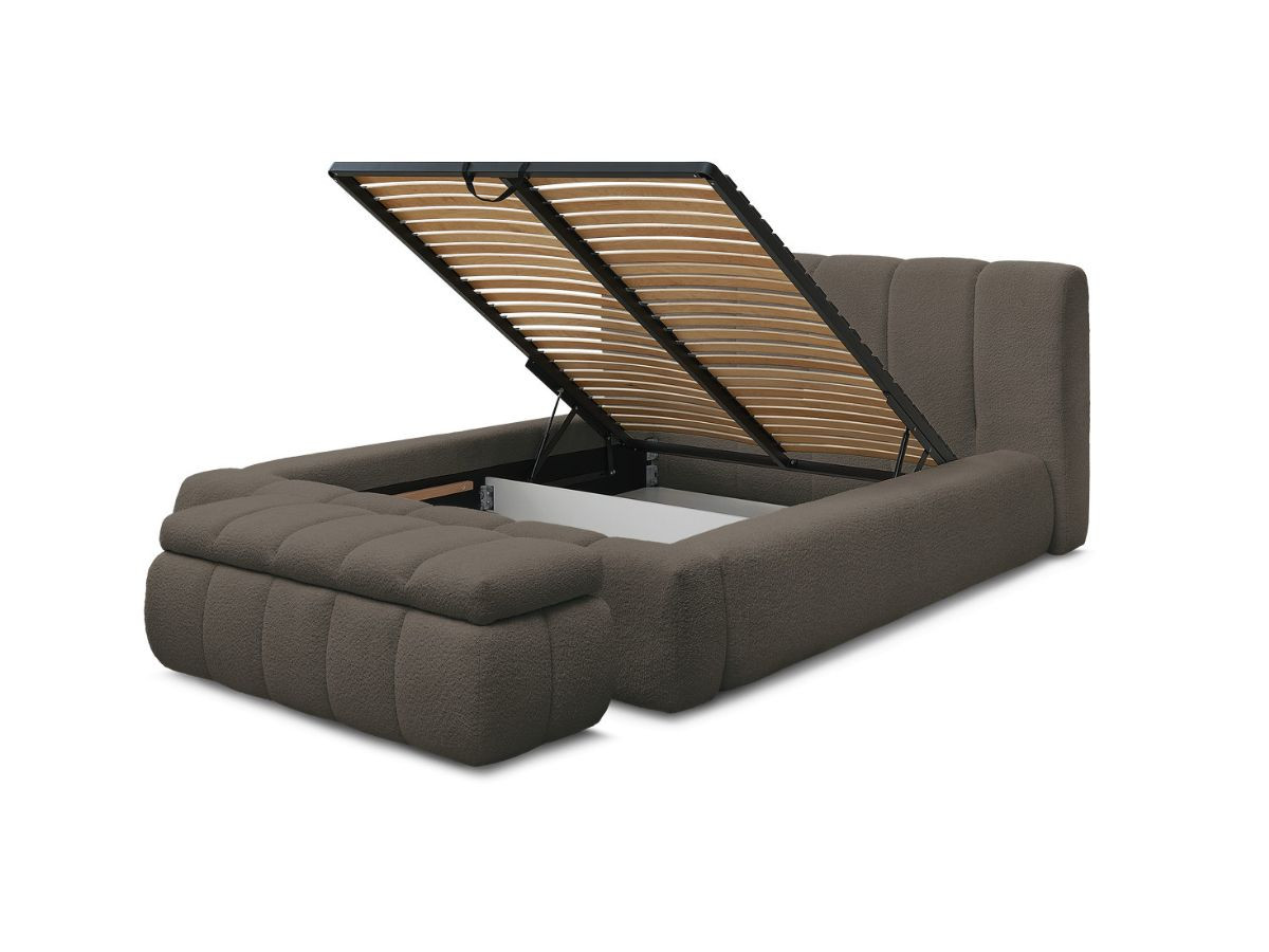 Bobochic Denali Polsterbett mit Bettkasten mit Bettbank Bouclé-Stoff Braun, Liegefläche 140 × 190 cm