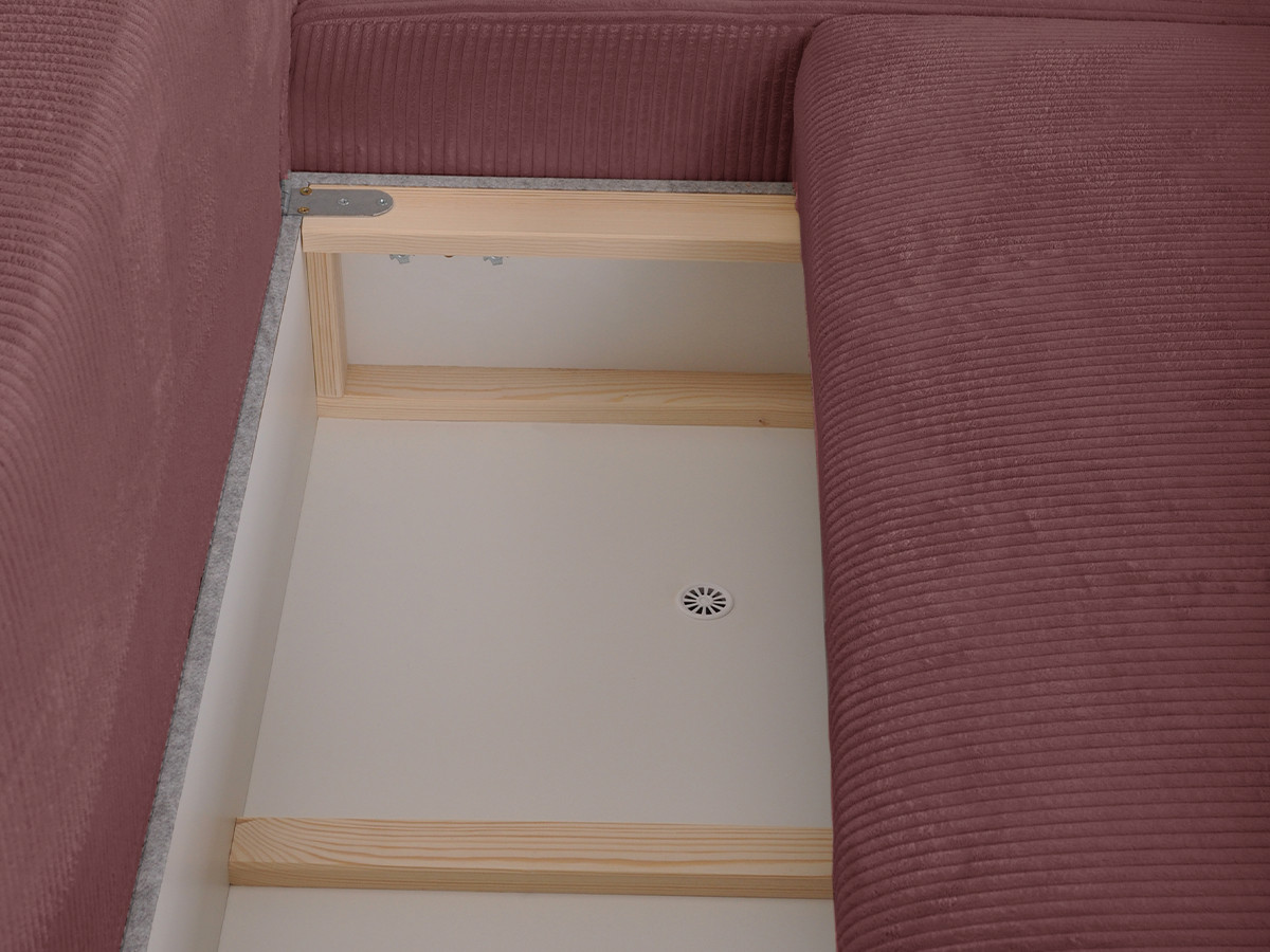 Bobochic Campi Ecksofa mit Schlaffunktion und Bettkasten Cordsamt Rosa Ecke rechts