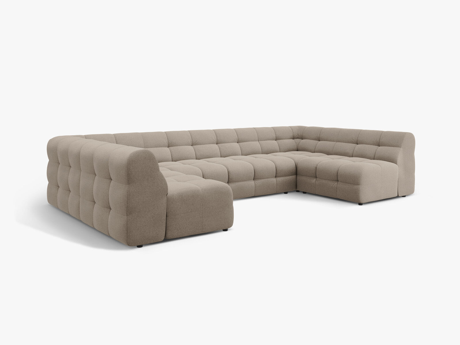 Micadoni Panorama-Sofa Kendal 7-Sitzer Strukturierter Stoff Dunkelbeige