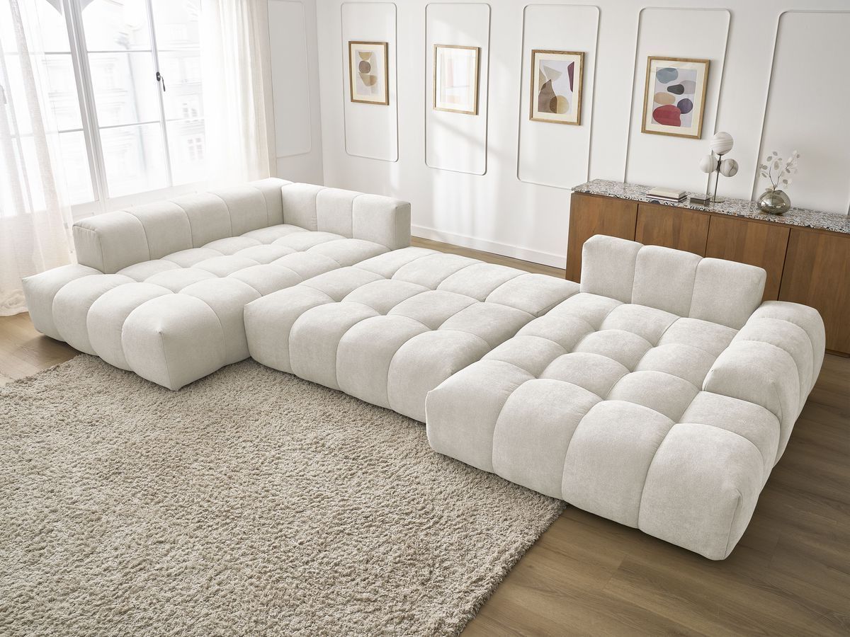 Bobochic Everest Wohnlandschaft, 6 Kissen Strukturstoff Weiß Ecke rechts