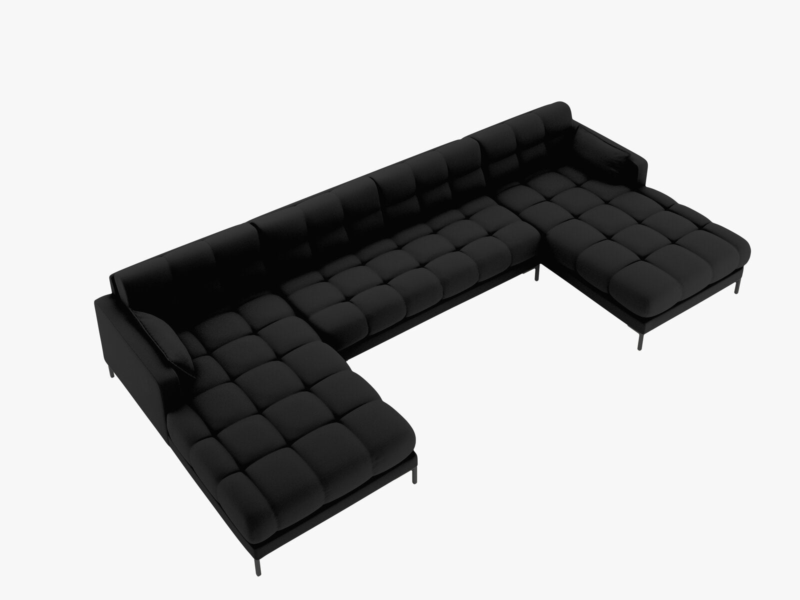 Micadoni Panorama-Sofa Mamaia 6-Sitzer Strukturierter Stoff Neve Schwarz schwarze Beine