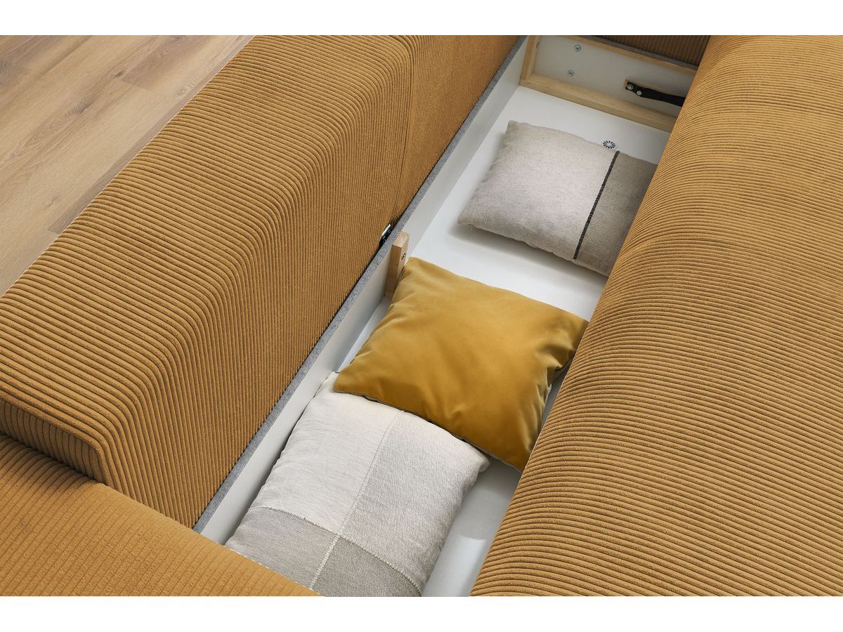 Bobochic Voltaire Schlafsofa 3-Sitzer mit Bettkasten Cordsamt Gelb