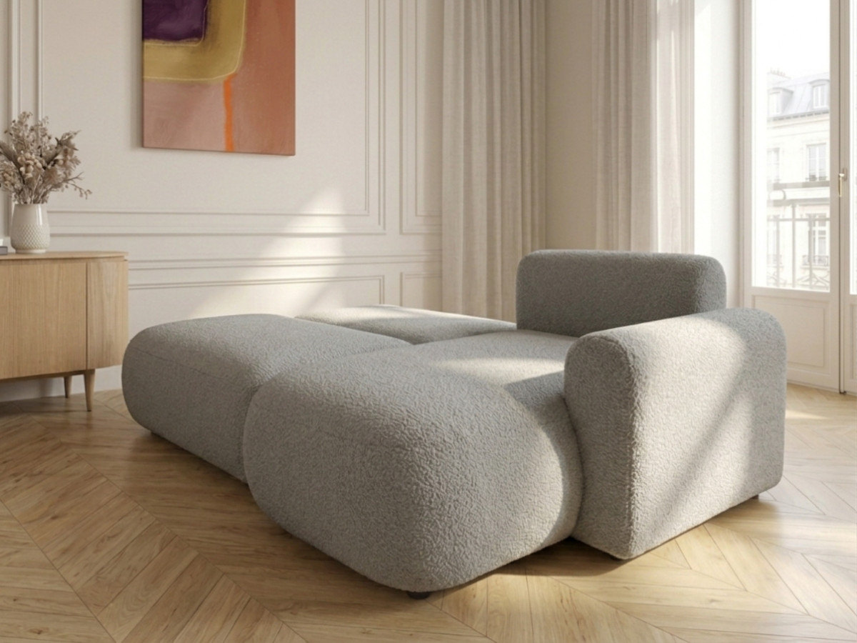 Bobochic Tango Ecksofa mit Schlaffunktion und Bettkasten Bouclé-Stoff Grau Ecke rechts