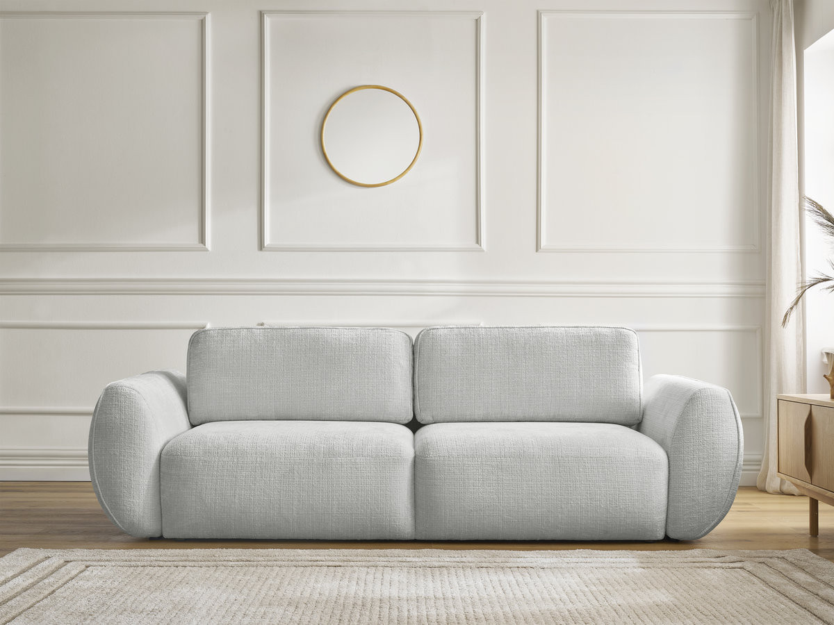 Bobochic Denise Schlafsofa 3-Sitzer mit Bettkasten Strukturstoff Hellgrau
