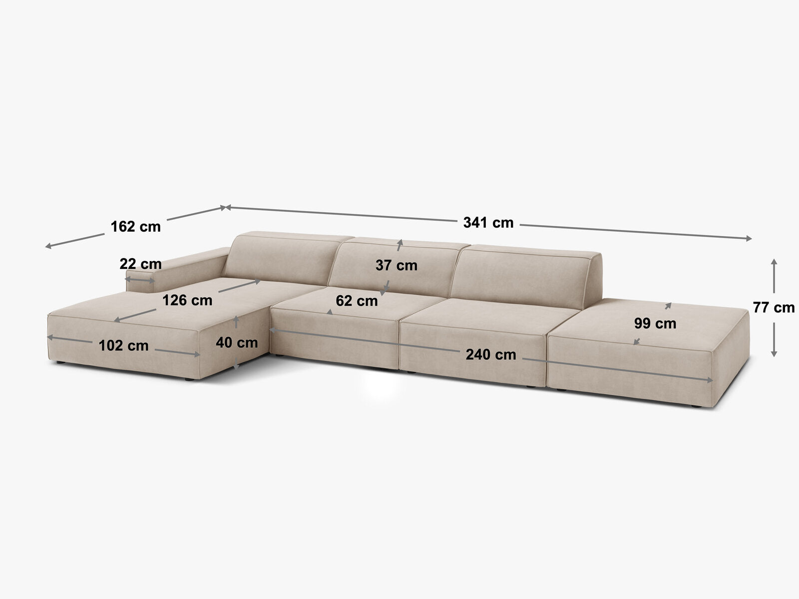 Micadoni Ecksofa Jodie 5-Sitzer Rechts Boucle Baloo Beige