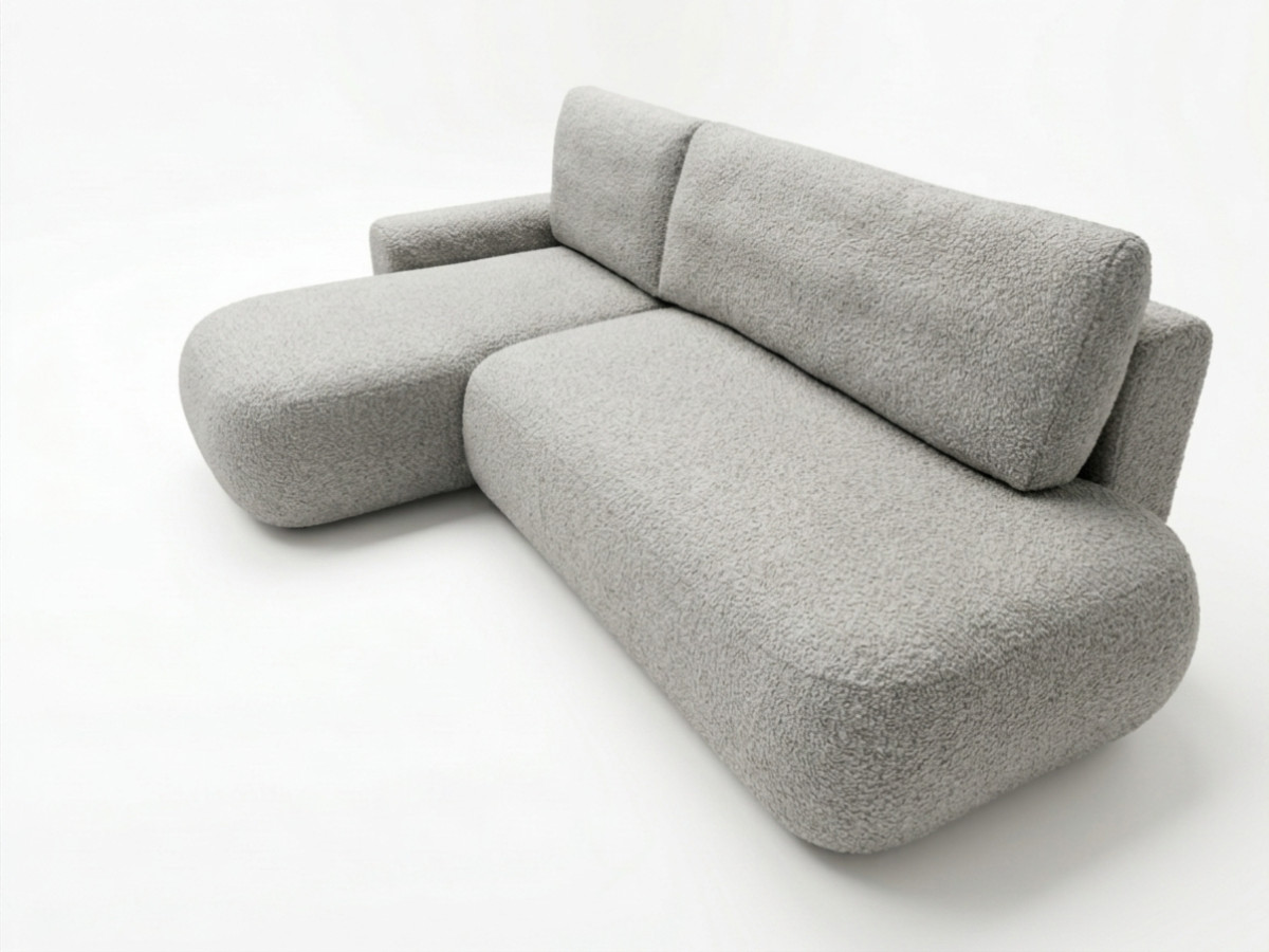 Bobochic Tango Ecksofa mit Schlaffunktion und Bettkasten Bouclé-Stoff Grau Ecke links