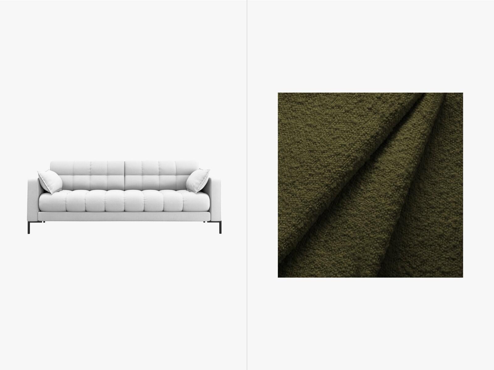 Micadoni Sofa Mamaia 3-Sitzer Boucle Baloo Dunkel-Olivgrün schwarze Beine