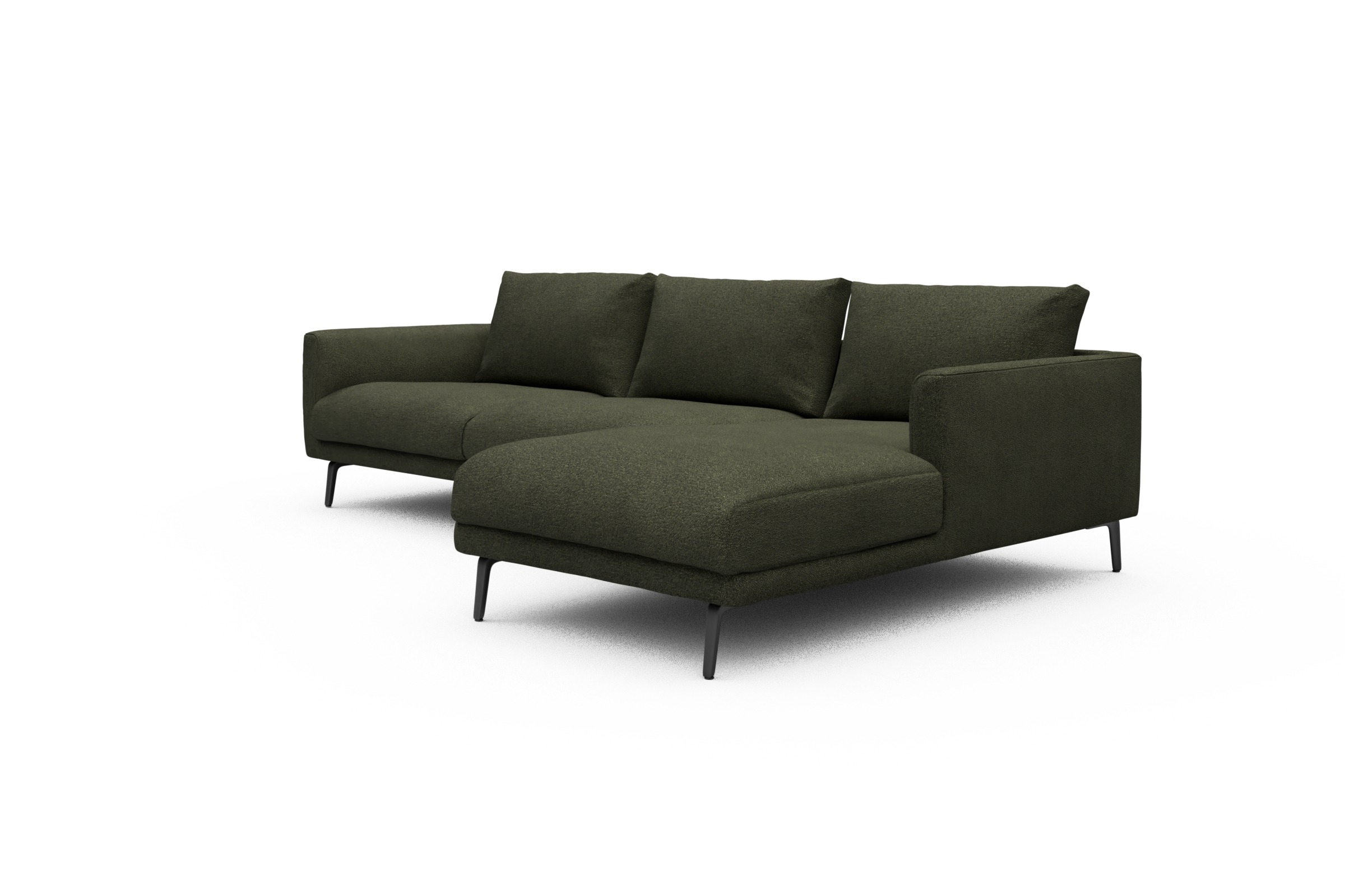 Ecksofa Karl Chaiselongue rechts mit 2,5-Sitzer Boucle-Forest-Green