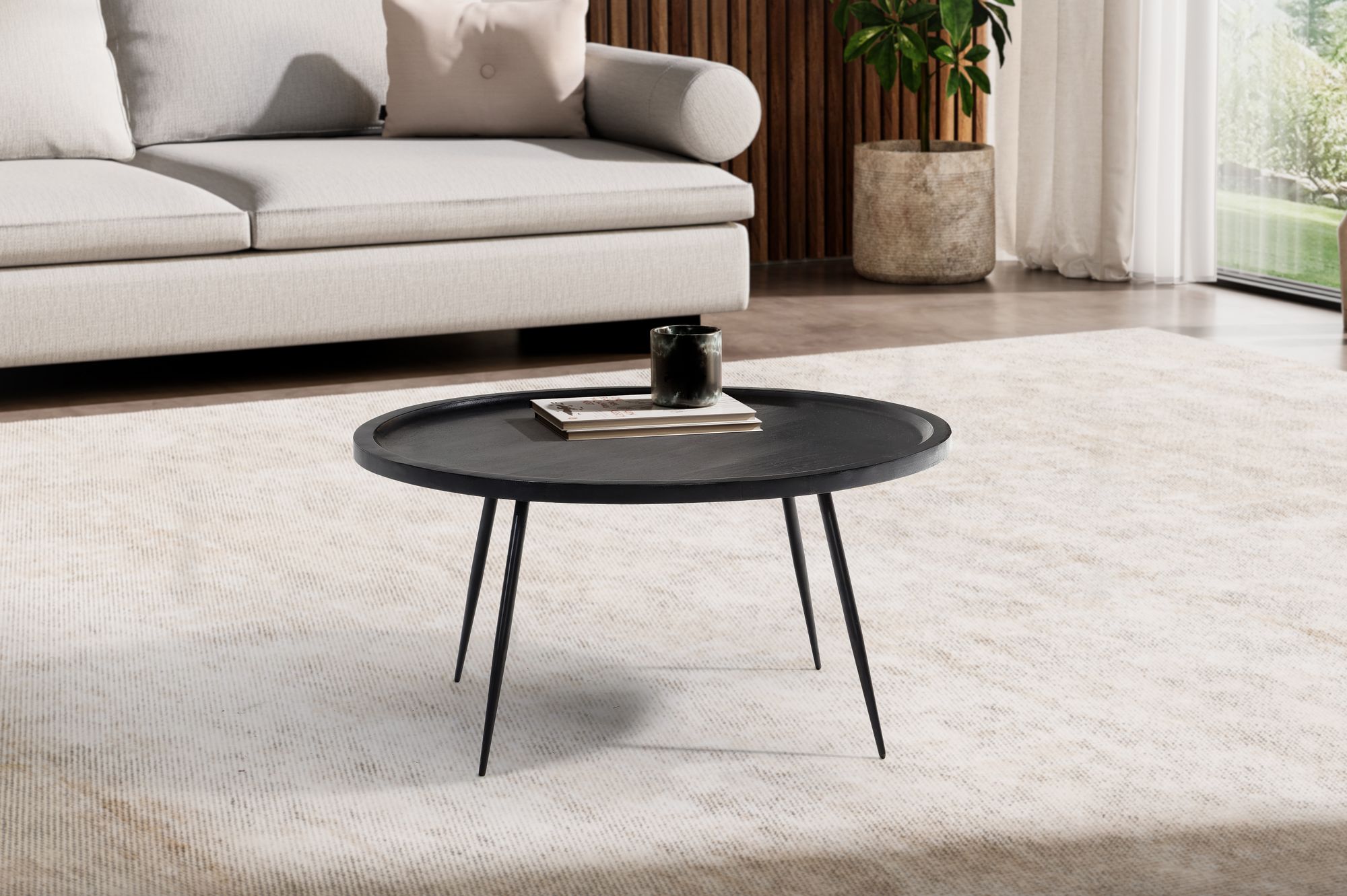 Couchtisch Eidsberg Mango Massivholz Schwarz Ø 75 cm