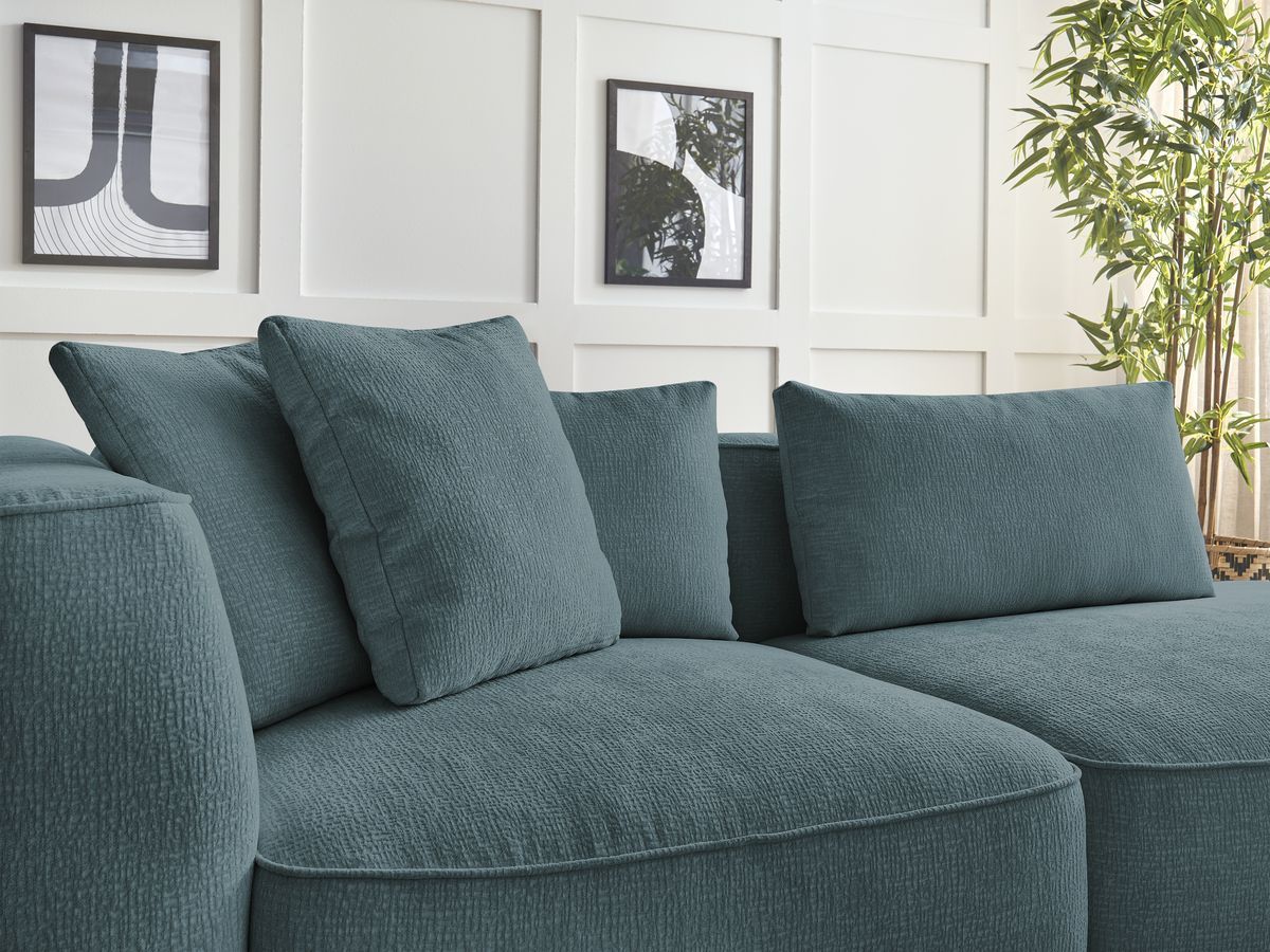 Bobochic Leopold Sofa 4-Sitzer mit Pouf Strukturstoff Dunkelblau Armlehne links