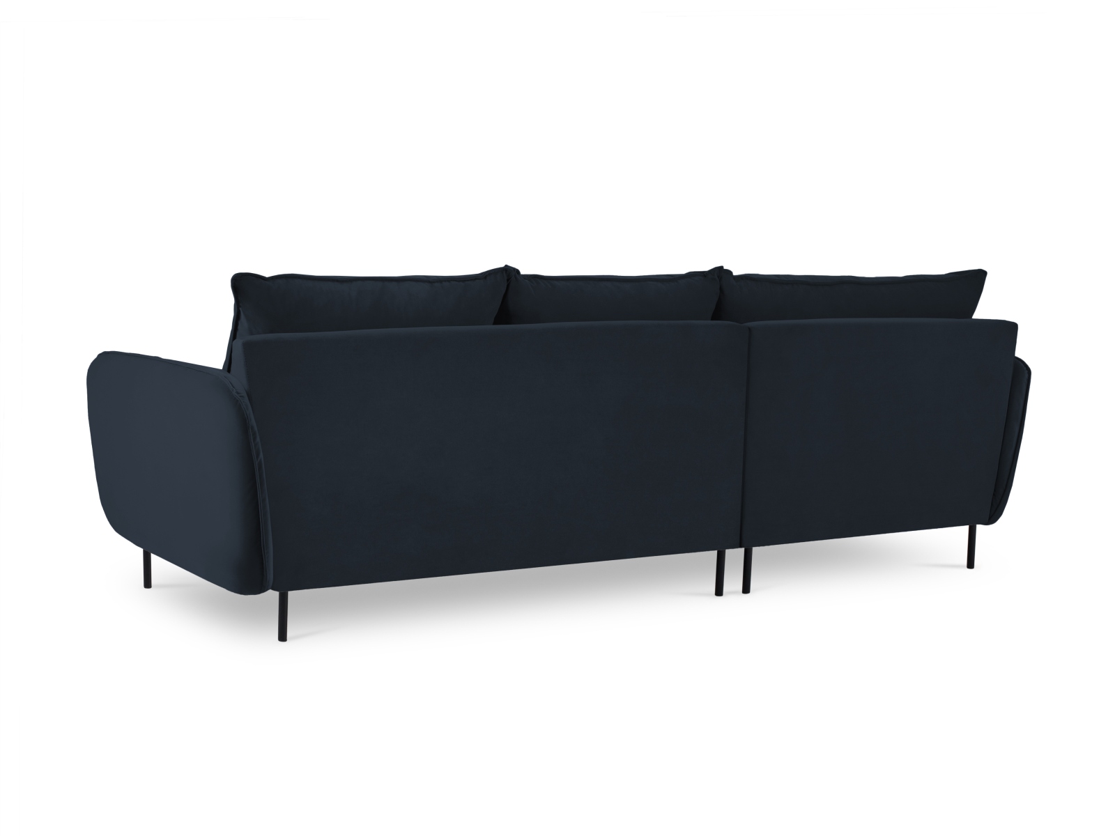 Cosmopolitan Design Ecksofa Vienna 5-Sitzer Samt Bluvel Dunkelblau Links Beine Schwarzes Metall