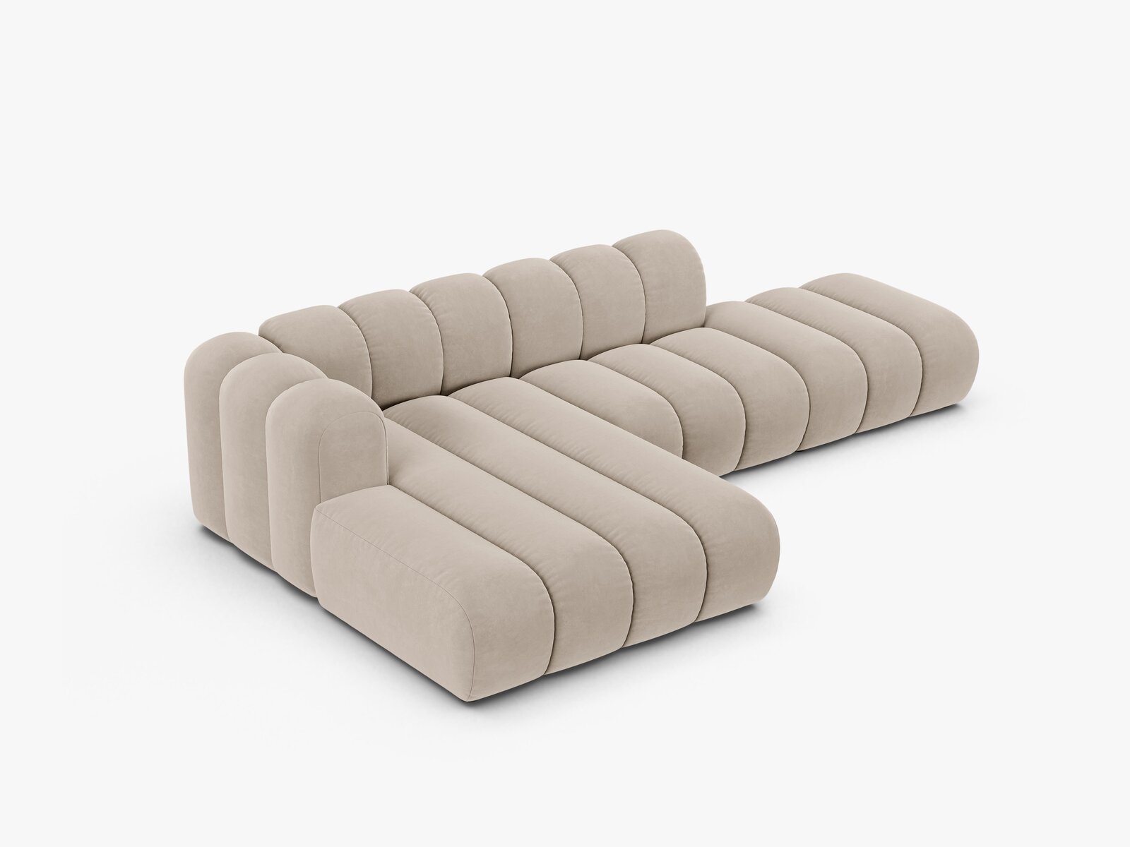 Micadoni Modulares Ecksofa offen Lupine 5-Sitzer Links Samt Salvador Beige