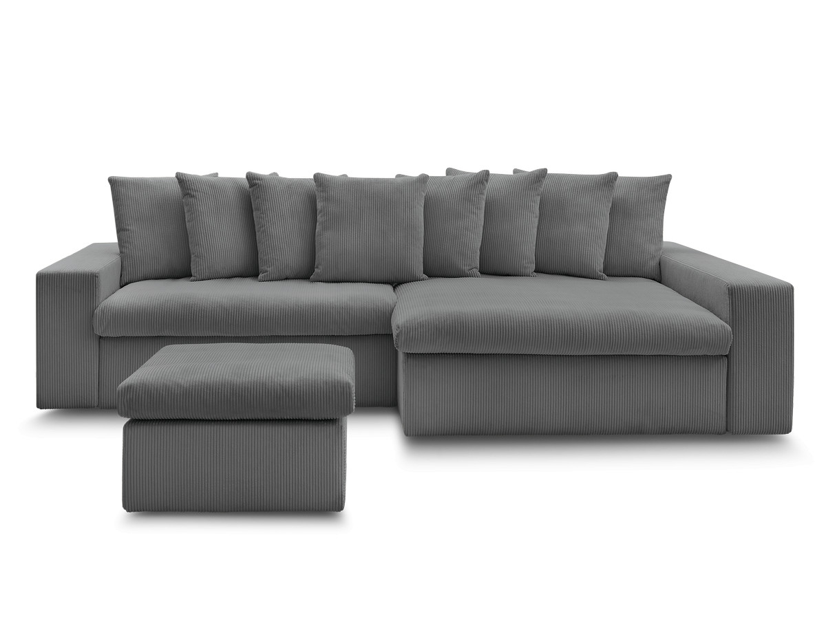Bobochic Enore Ecksofa mit Pouf Cordsamt Dunkelgrau Ecke rechts