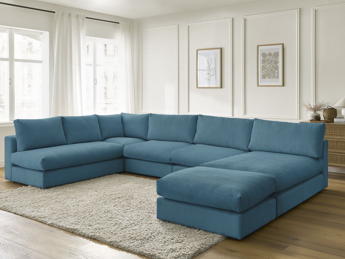 Bobochic Paris Ecksofa mit Pouf 369 × 167 cm Cordsamt Hellblau