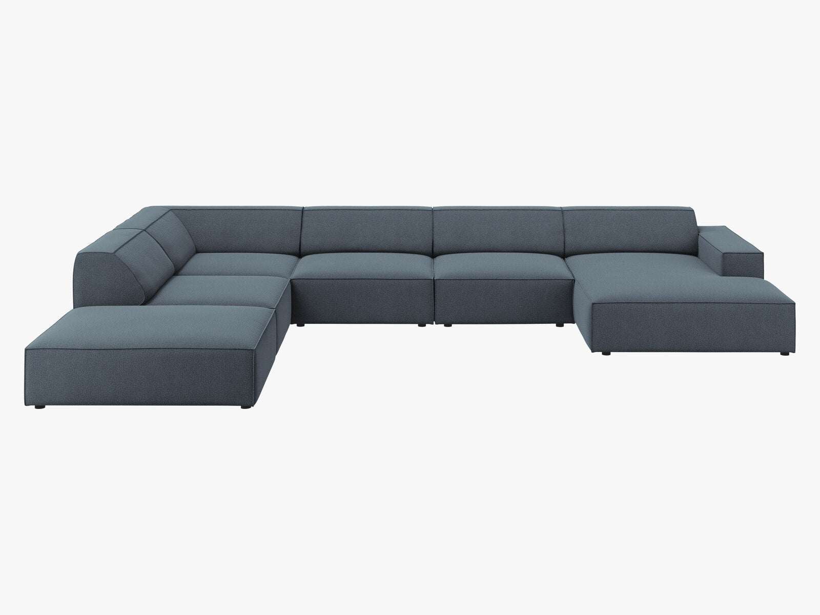 Micadoni Panorama-Ecksofa Jodie 7-Sitzer Links Strukturierter Stoff Megan Blau