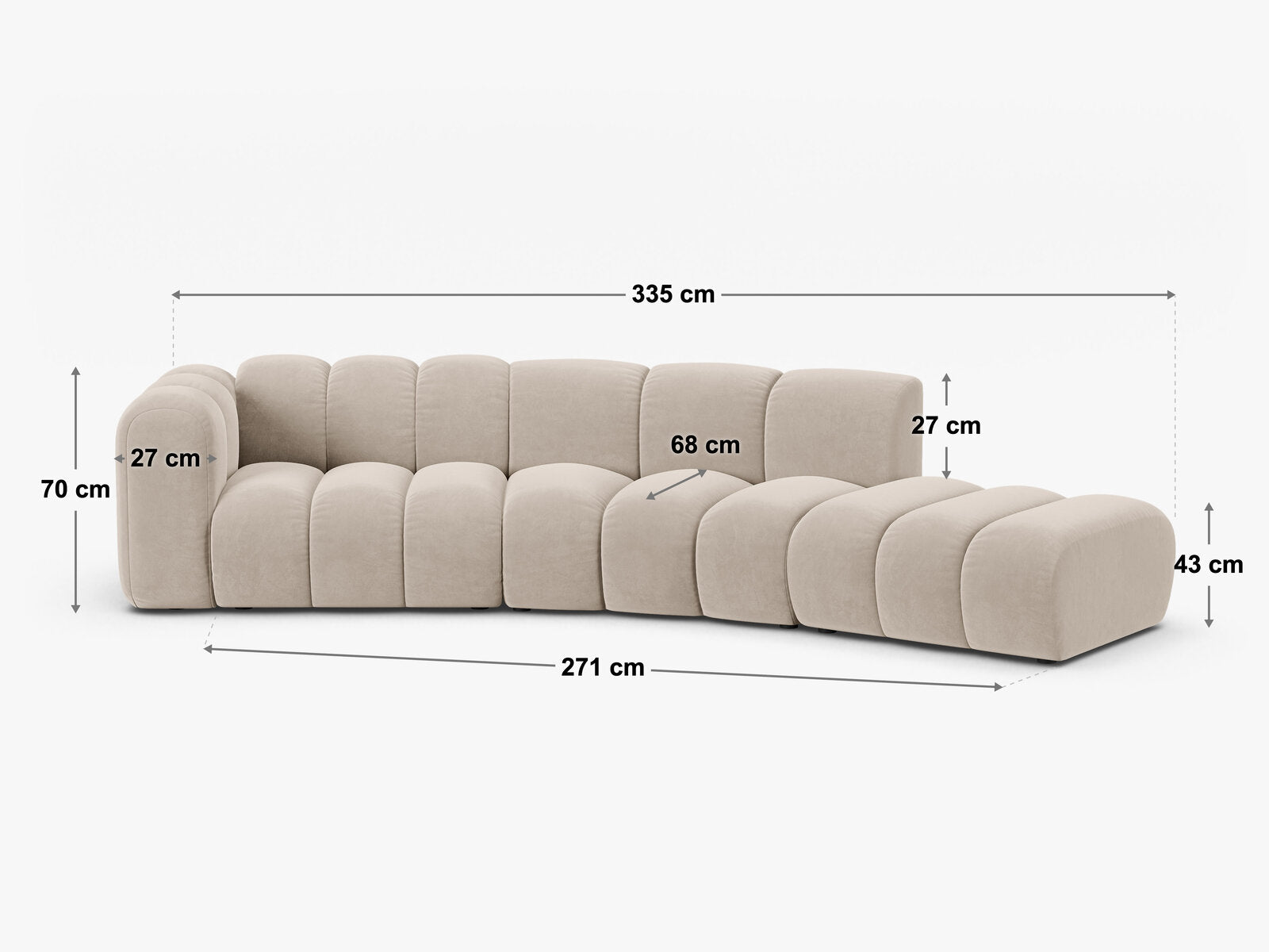 Micadoni Modulares Sofa Lupine 5-Sitzer Rechts Chenille Eden Helles Beige