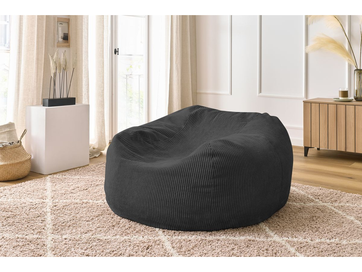 Bobochic Voltaire Pouf 120 × 70 cm Cordsamt Dunkelgrau