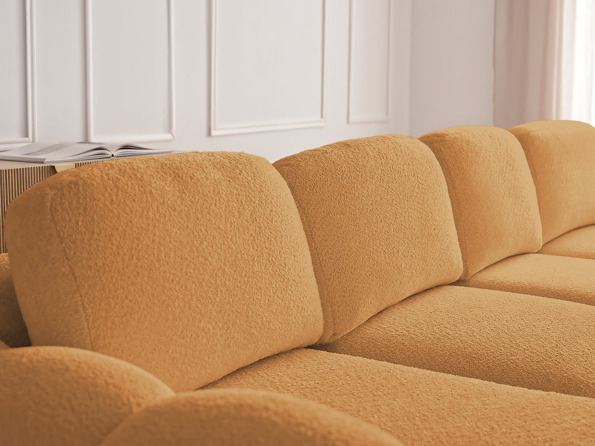 Bobochic Montaigne Schlafsofa 3-Sitzer mit Bettkasten und Pouf Bouclé-Stoff Gelb