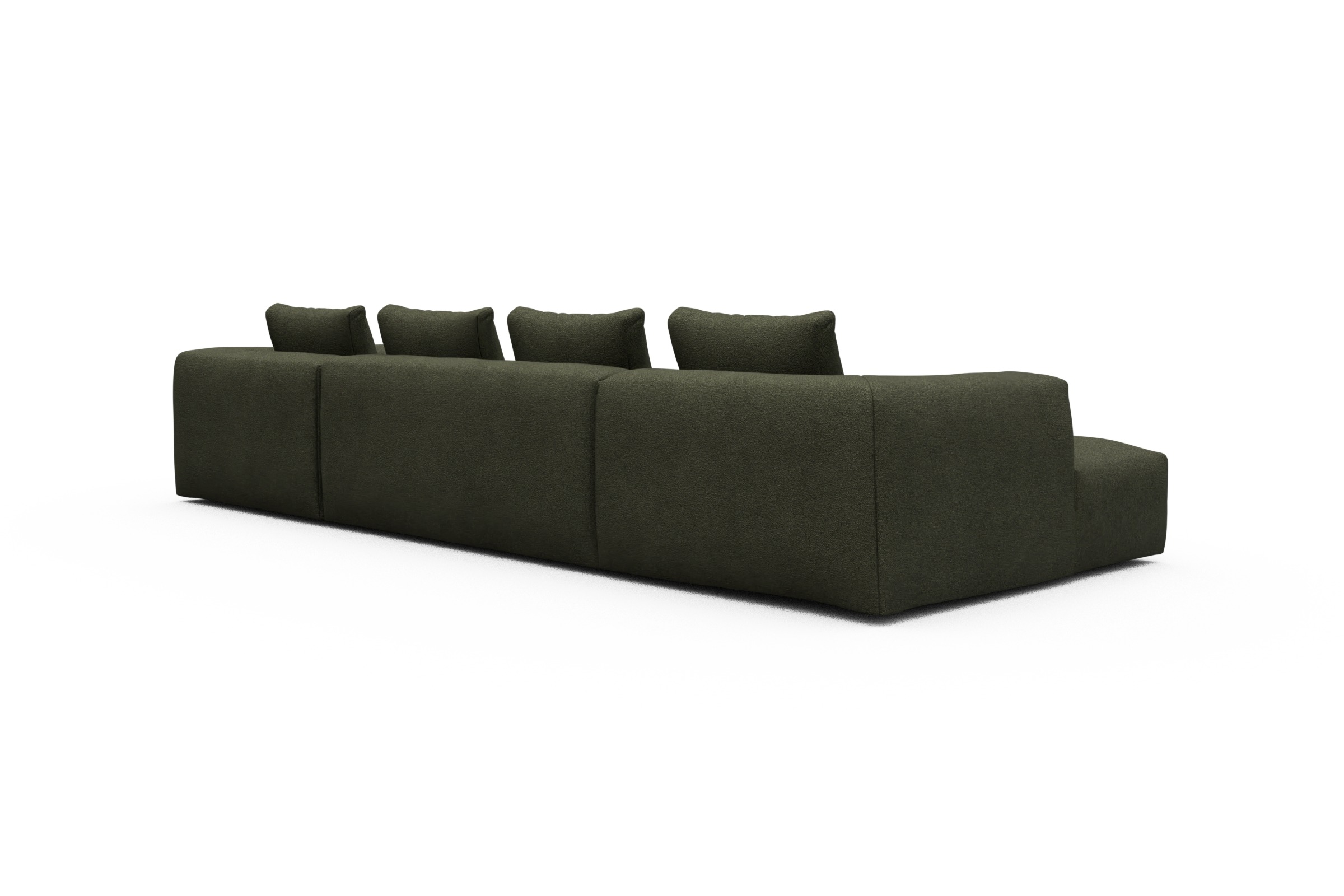 Wohnlandschaft Fred Relax-Ecke rechts mit 2-Sitzer und Chaiselongue links Boucle-Forest-Green