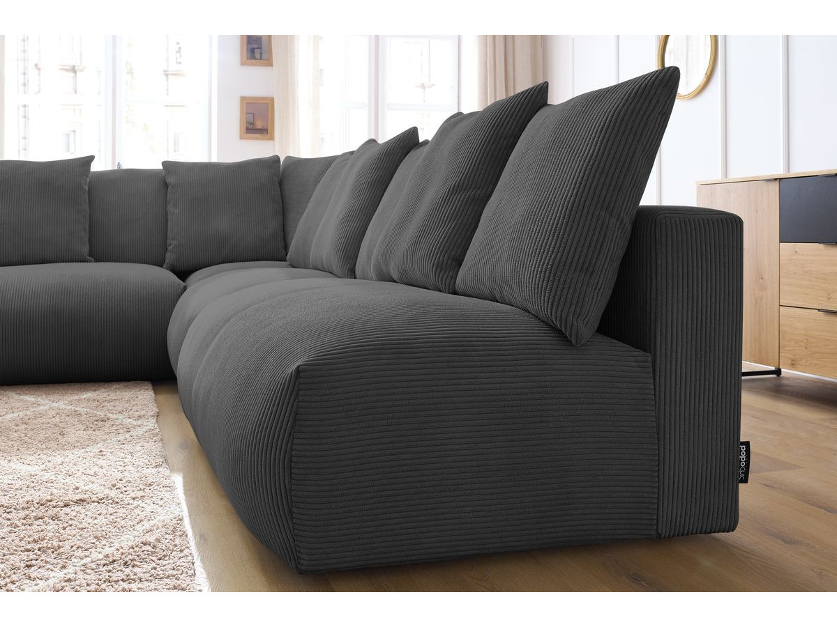 Bobochic Voltaire Ecksofa 322 × 268 cm Cordsamt Dunkelgrau Ecke links