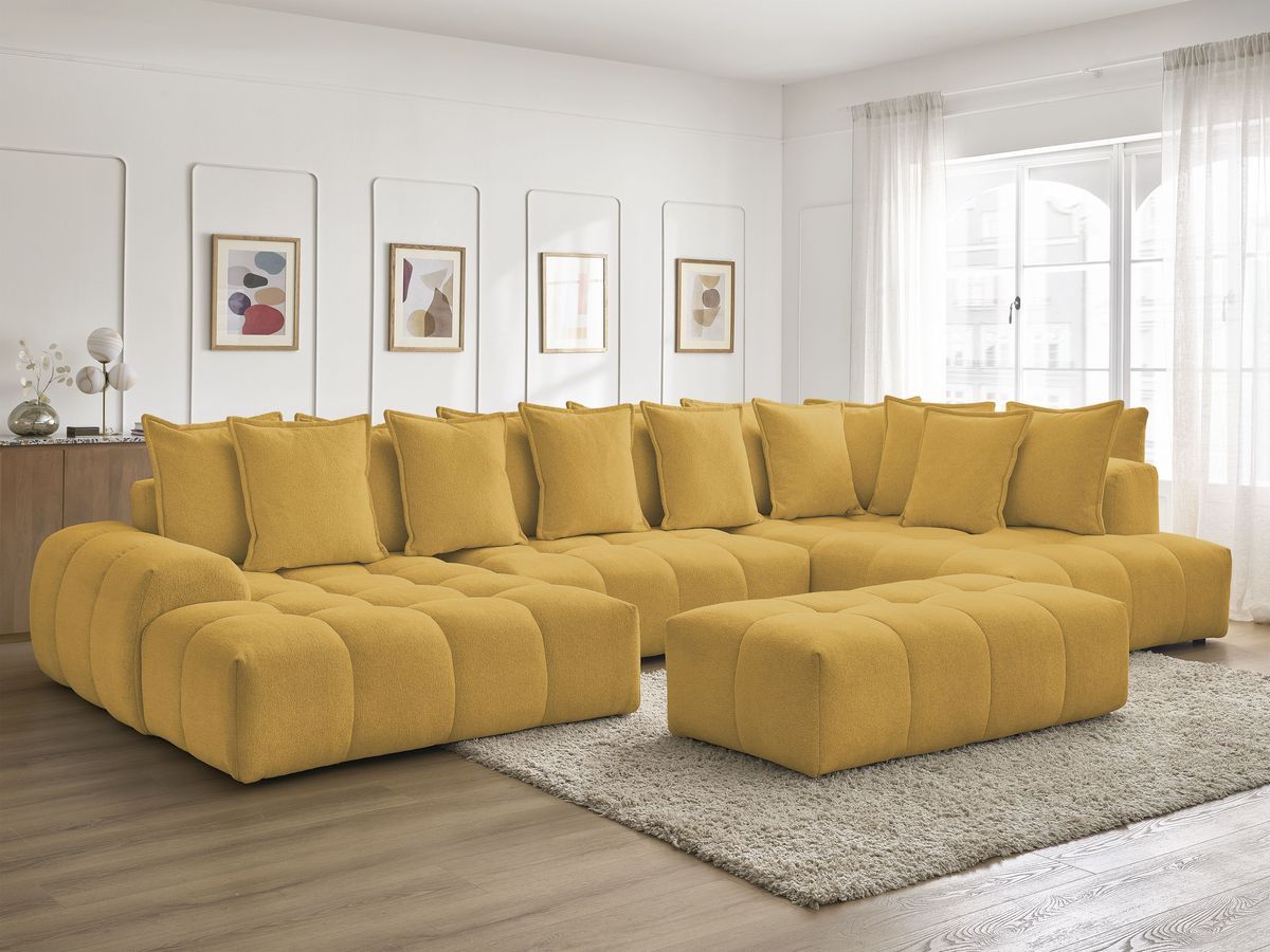 Bobochic Everest Wohnlandschaft mit Pouf, 14 Kissen Melange-Stoff Gelb Ecke links