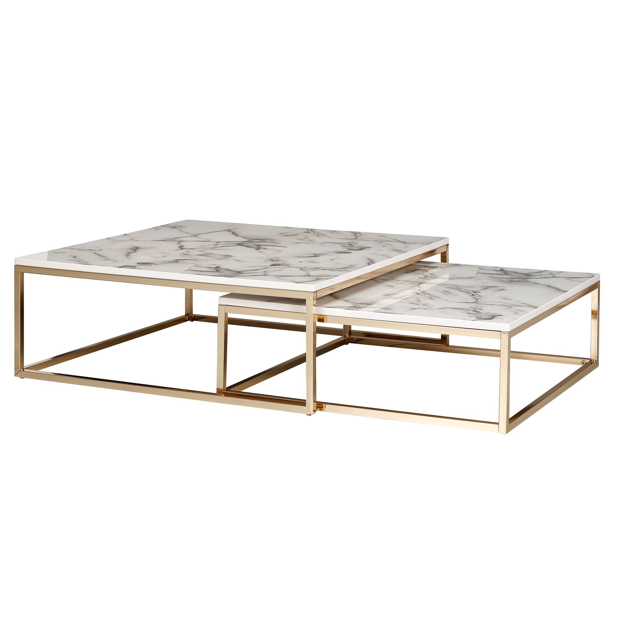 Satztisch 2er-Set Kvivik Marmoroptik Weiß 75 × 75 × 27 cm