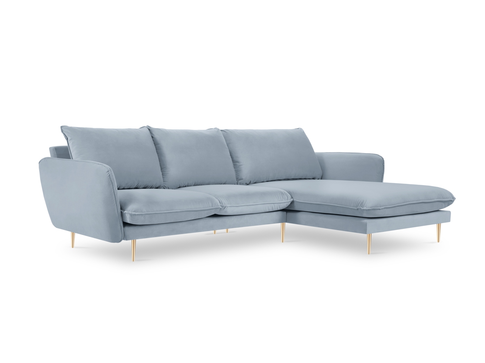 Cosmopolitan Design Ecksofa Vienna 5-Sitzer Samt Bluvel Hellblau Rechts Beine Gold