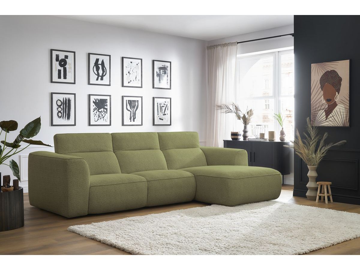 Bobochic William Ecksofa Melange-Stoff Grün Ecke rechts