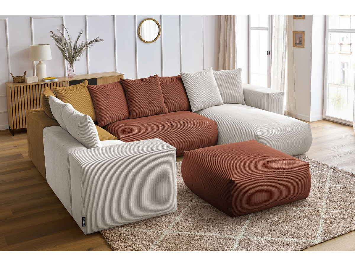 Bobochic Voltaire Wohnlandschaft mit Pouf 356 × 214 cm Cordsamt Mehrfarbig Ecke rechts