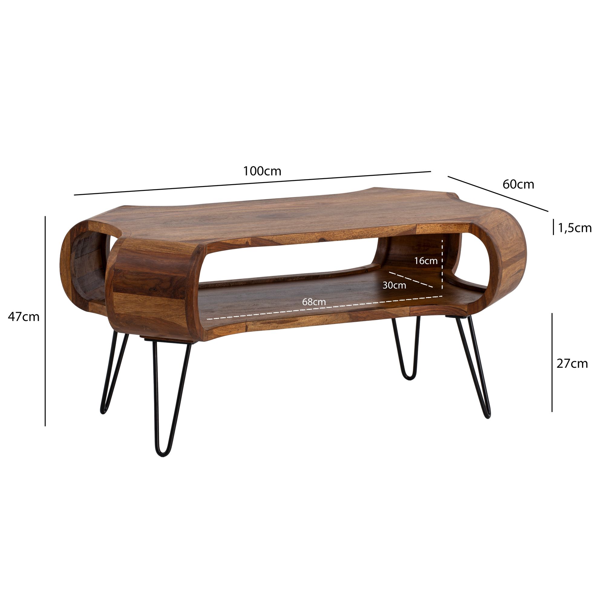 Couchtisch Trysil Massivholz Sheesham 100 × 60 × 47 cm