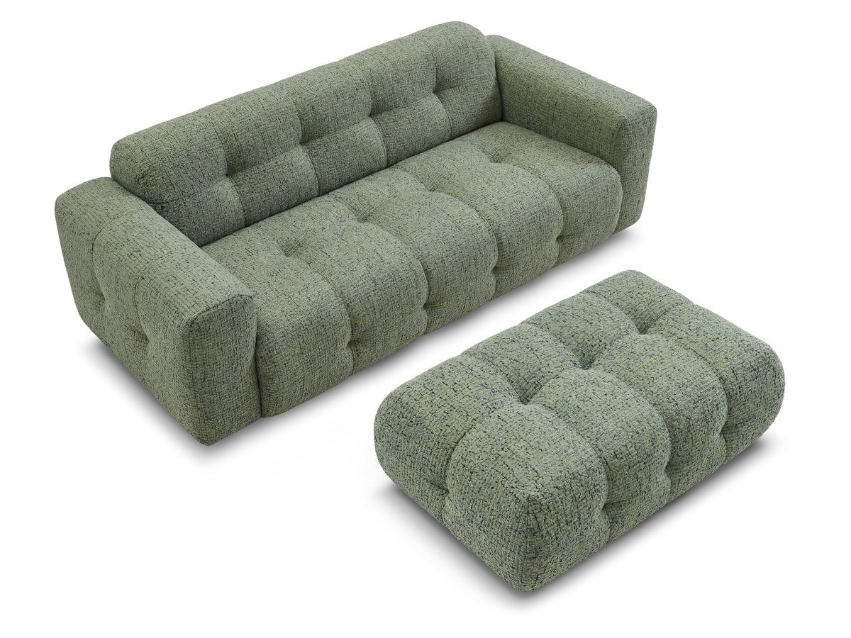 Bobochic Laura Sofa 3-Sitzer mit großem Pouf Melange-Stoff Hellgrün