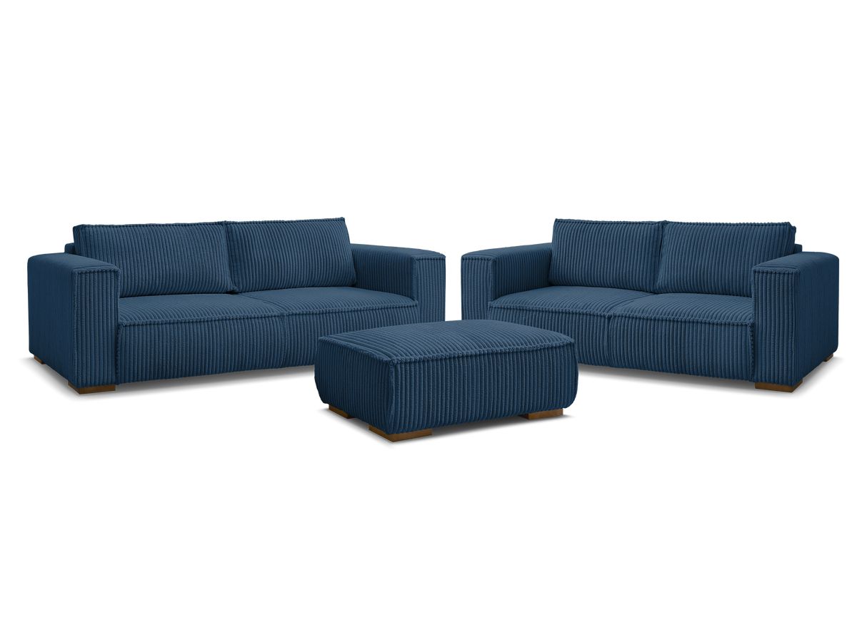 Bobochic Chelsea Sofa 6-Sitzer mit Pouf Breitcord weich Dunkelblau