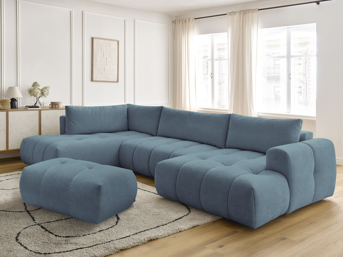 Bobochic Fuji Wohnlandschaft mit Pouf Stoff Hellblau Ecke rechts
