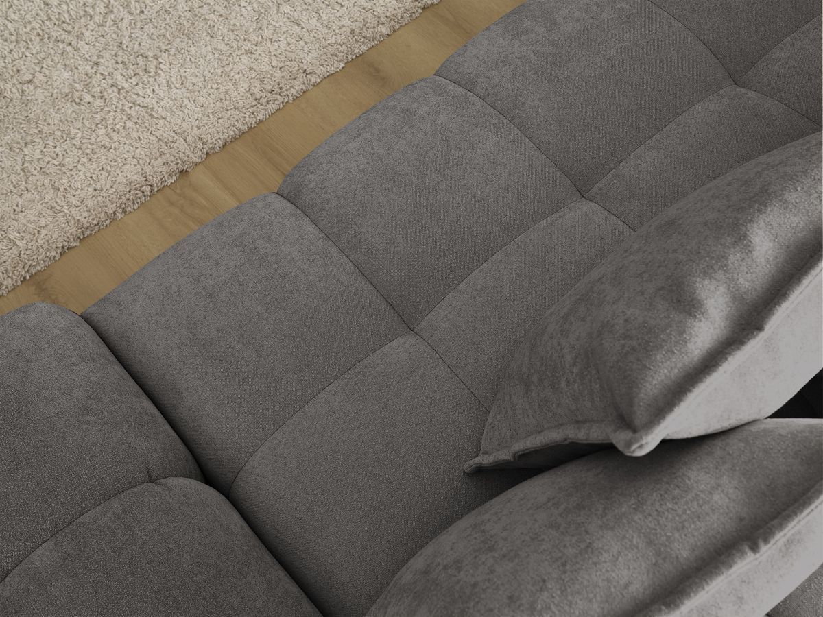 Bobochic Everest Ecksofa mit Schlaffunktion und Bettkasten und Pouf 318 × 180 cm, 7 Kissen Strukturstoff Dunkelgrau Ecke links