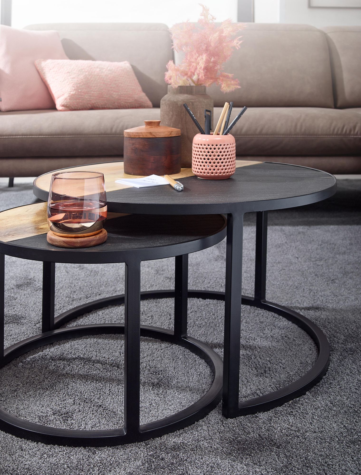 Satztisch 2er-Set Svolvaer Massivholz Schwarz Höhe 36 cm