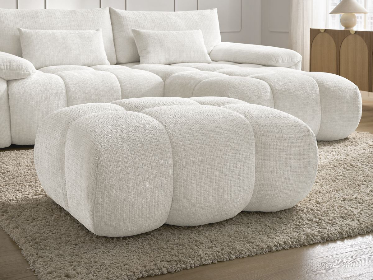 Bobochic Ivane Ecksofa mit Pouf Strukturstoff Weiß Ecke rechts