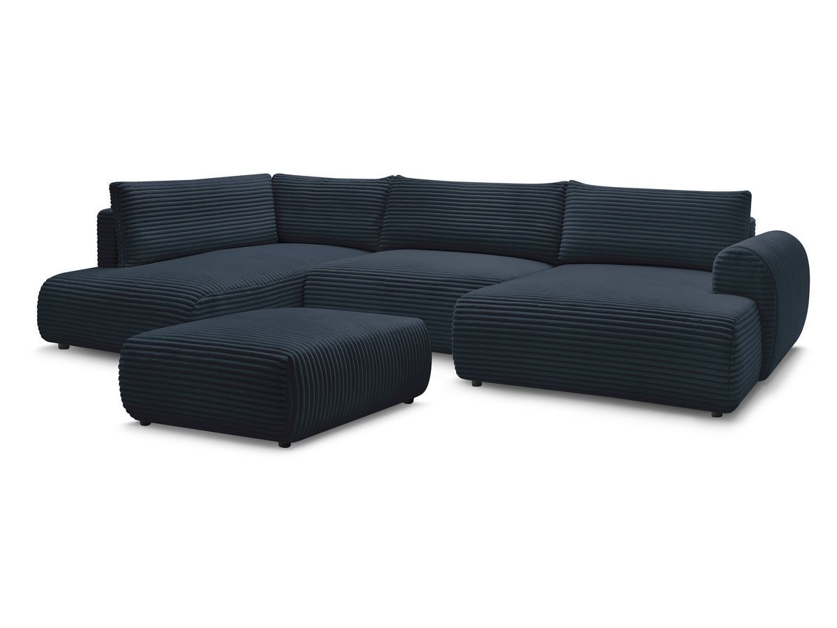 Bobochic Lucien Wohnlandschaft mit Pouf Breitcord weich Dunkelblau Ecke rechts