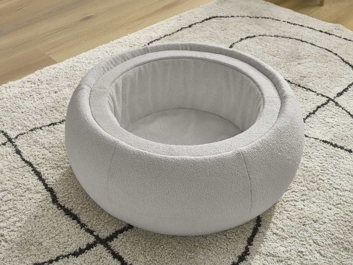 Bobochic Hayden Pouf mit Tablett, rund Bouclé-Stoff Hellgrau, 87 cm