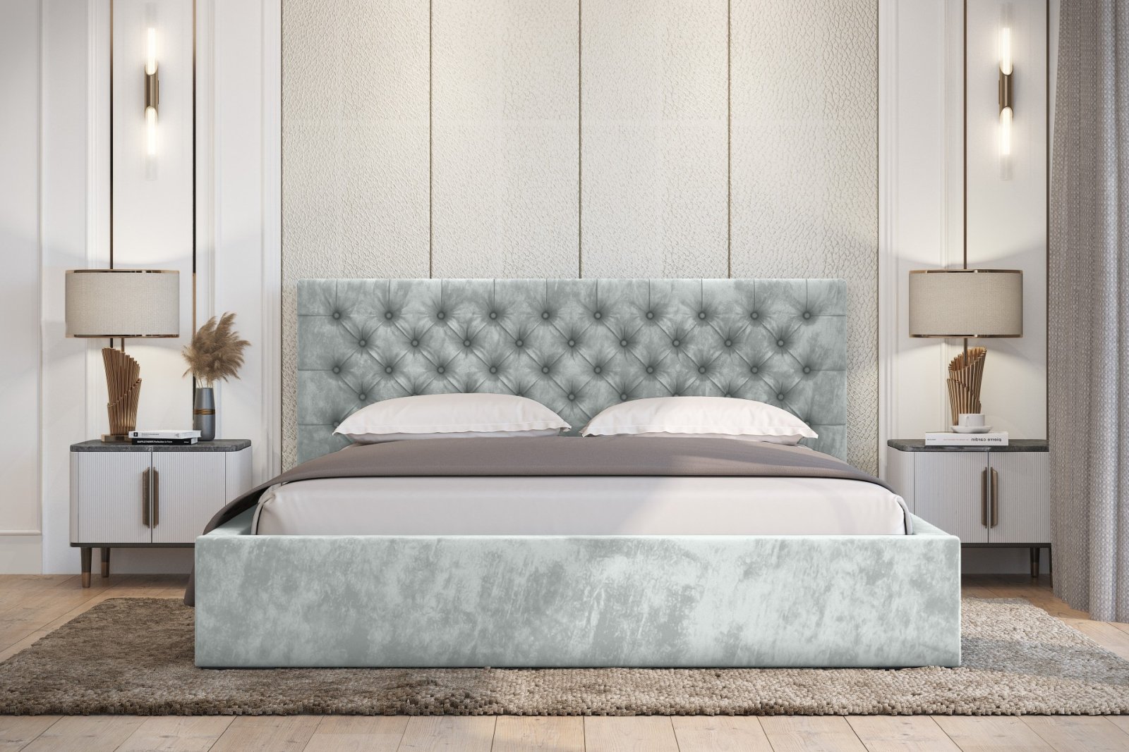 Polsterbett Sento-I Samtstoff 160x200 mit Metallrahmen Magic Velvet 2247
