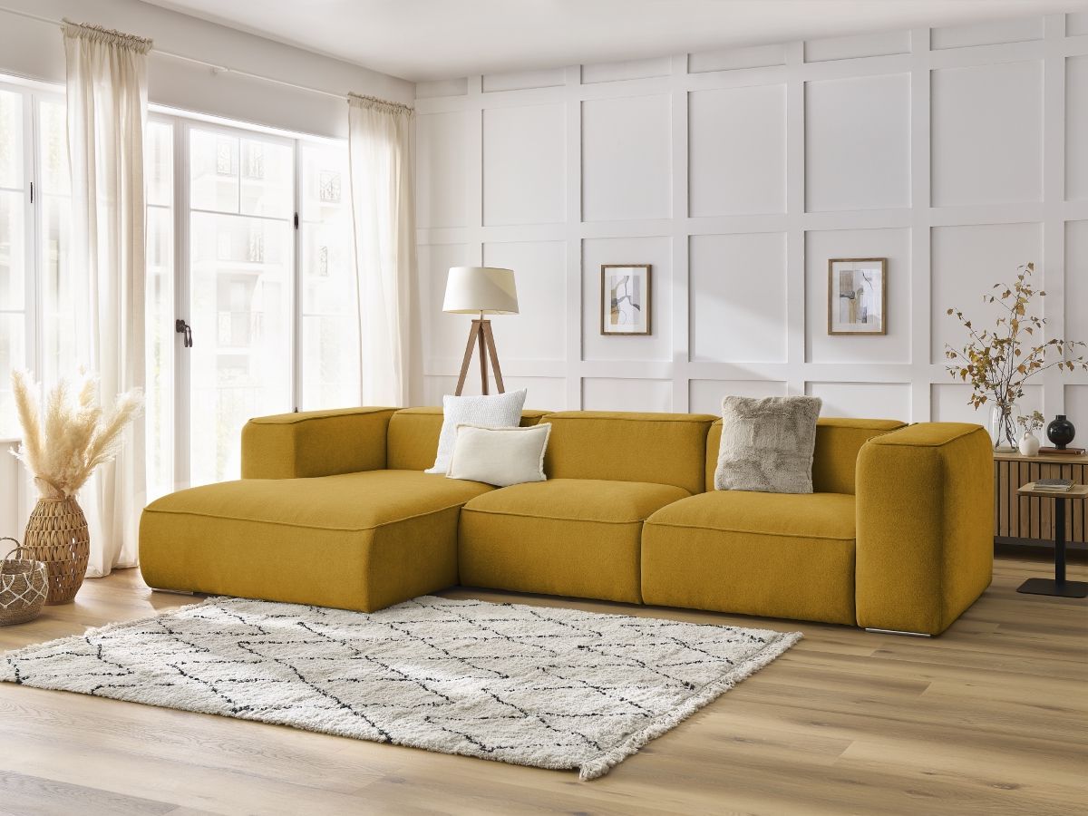 Bobochic Zephyr Ecksofa 349 × 165 cm Strukturstoff Gelb Ecke links