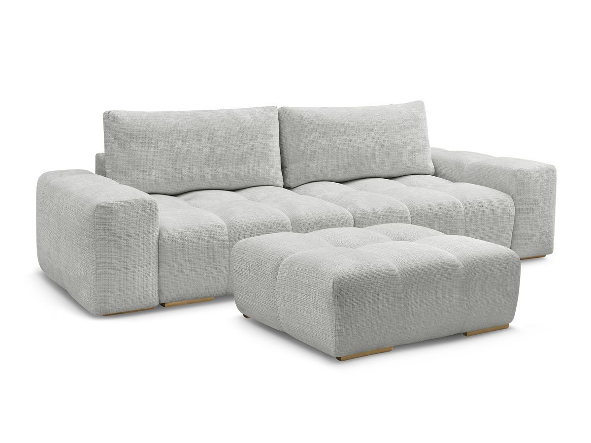 Bobochic Anakin Schlafsofa 3-Sitzer mit Bettkasten und Pouf, 2 Kissen Strukturstoff Hellgrau