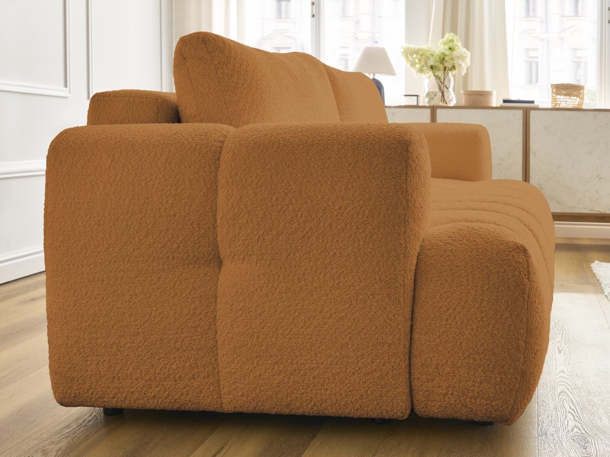 Bobochic Fuji Schlafsofa 3-Sitzer mit Bettkasten Bouclé-Stoff Gelb