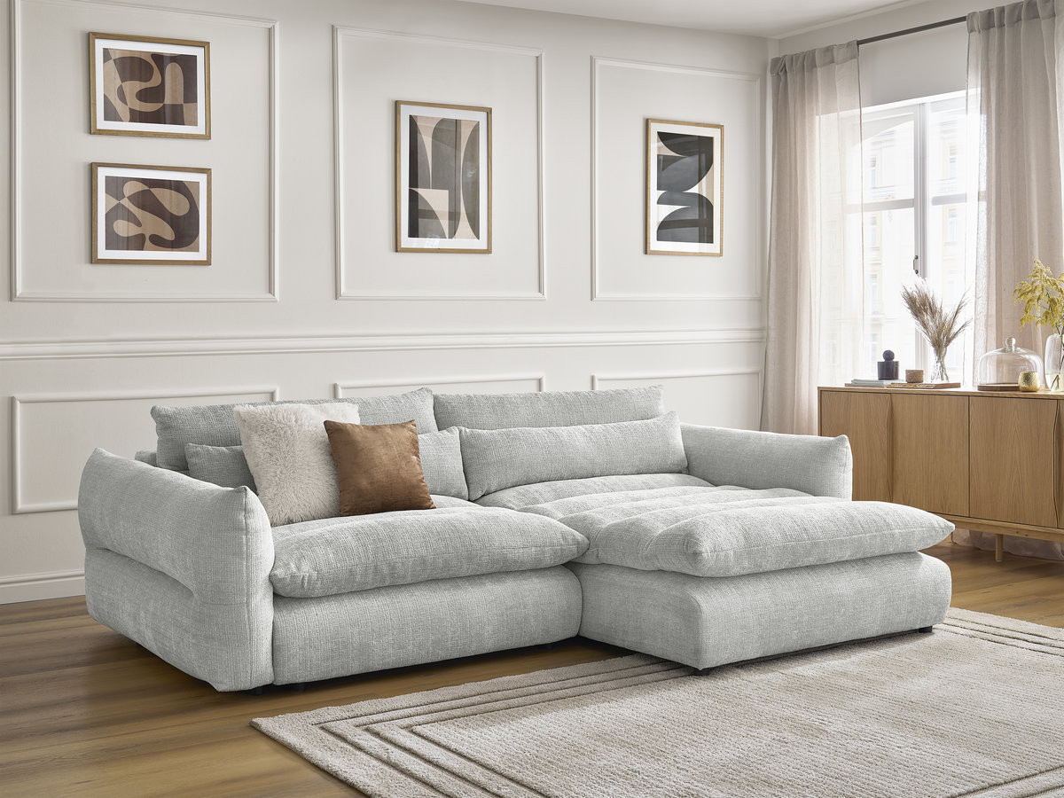 Bobochic Neil Ecksofa Strukturstoff Hellgrau Ecke rechts