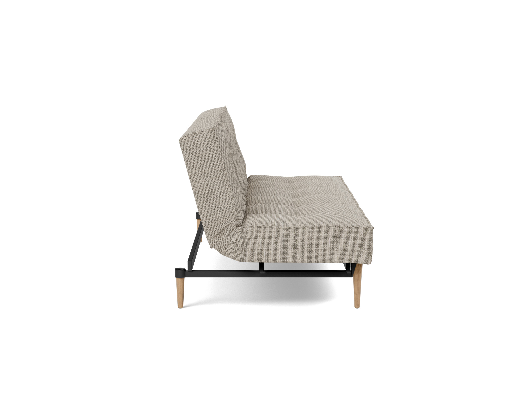Schlafsofa Splitback Strukturierter Stoff Kenya 579-Gravel Beine Styletto Eiche hell