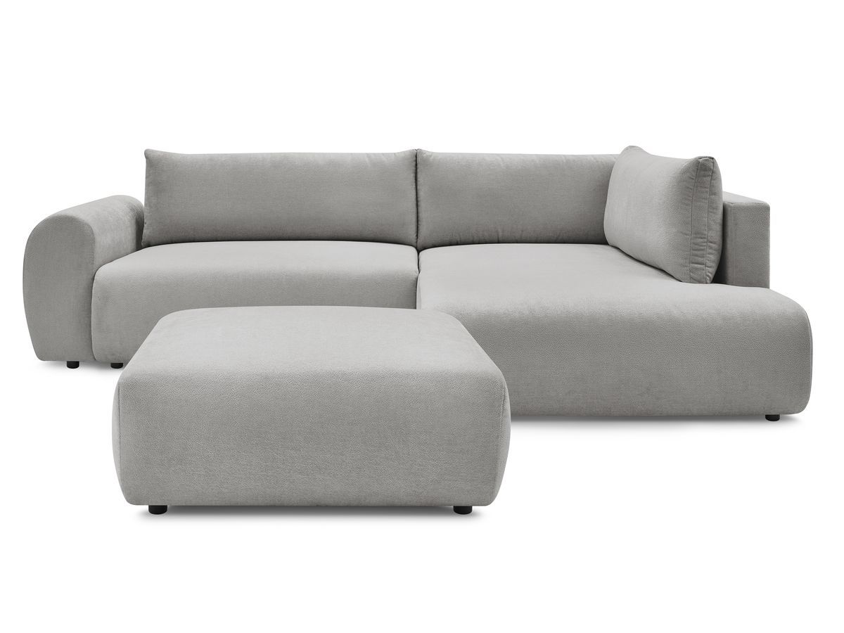 Bobochic Lucien Ecksofa mit Schlaffunktion und Bettkasten und Pouf 296 × 198 cm Stoff Hellgrau Ecke rechts