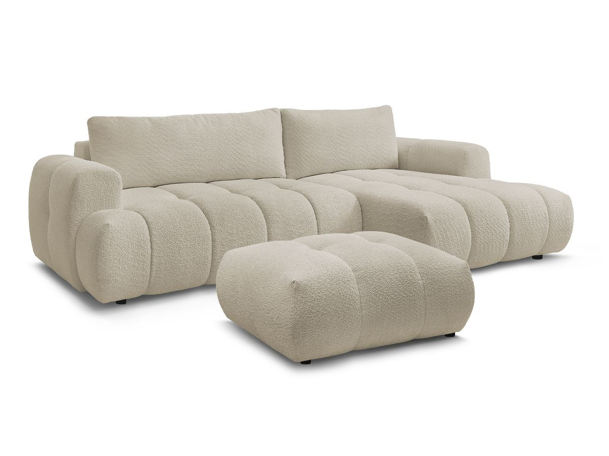 Bobochic Fuji Ecksofa mit Schlaffunktion und Bettkasten und Pouf 292 × 160 cm Bouclé-Stoff Beige Ecke rechts