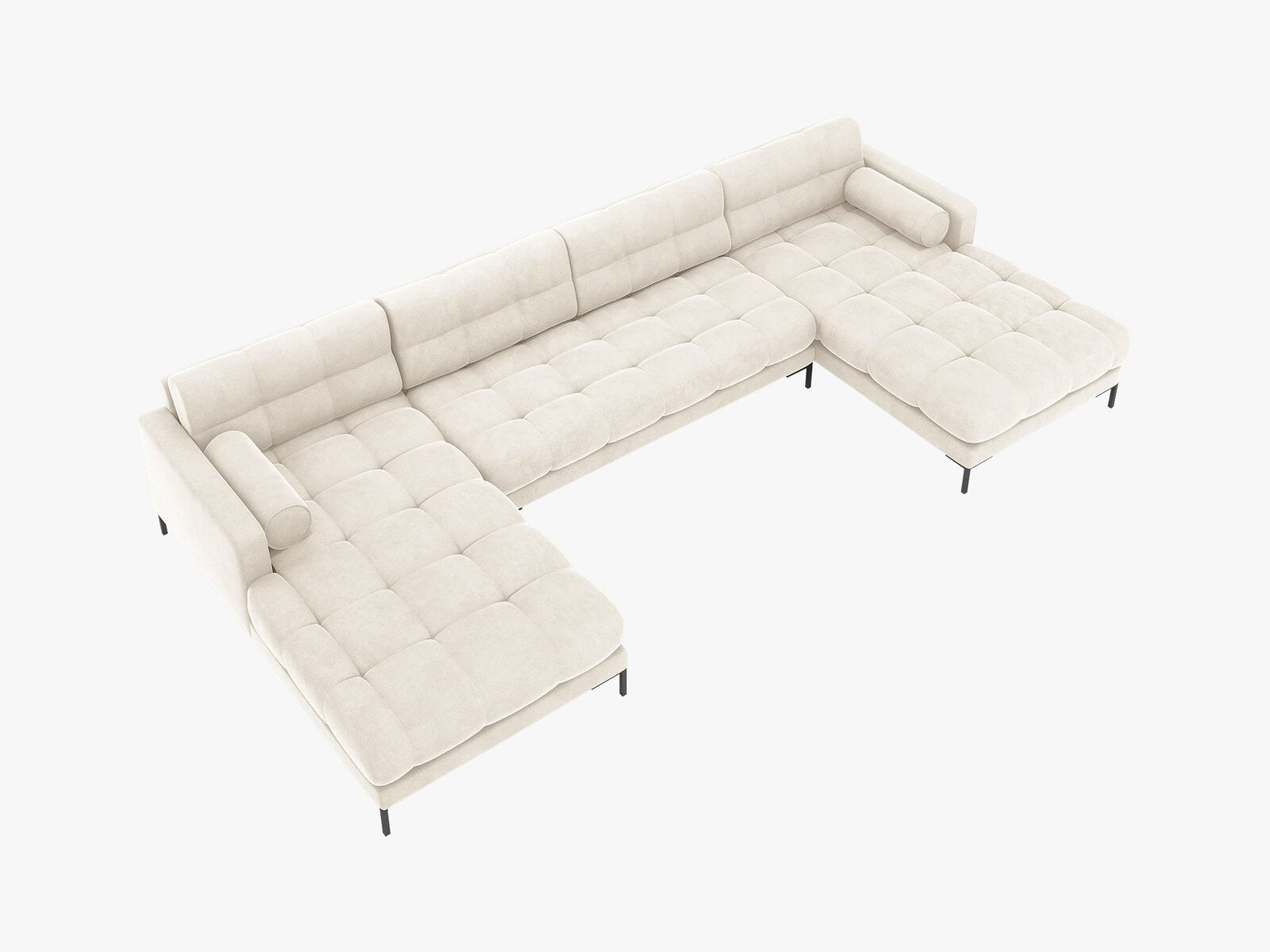 Micadoni Panorama-Sofa Mamaia 6-Sitzer Samt Bluvel Helles Beige schwarze Beine