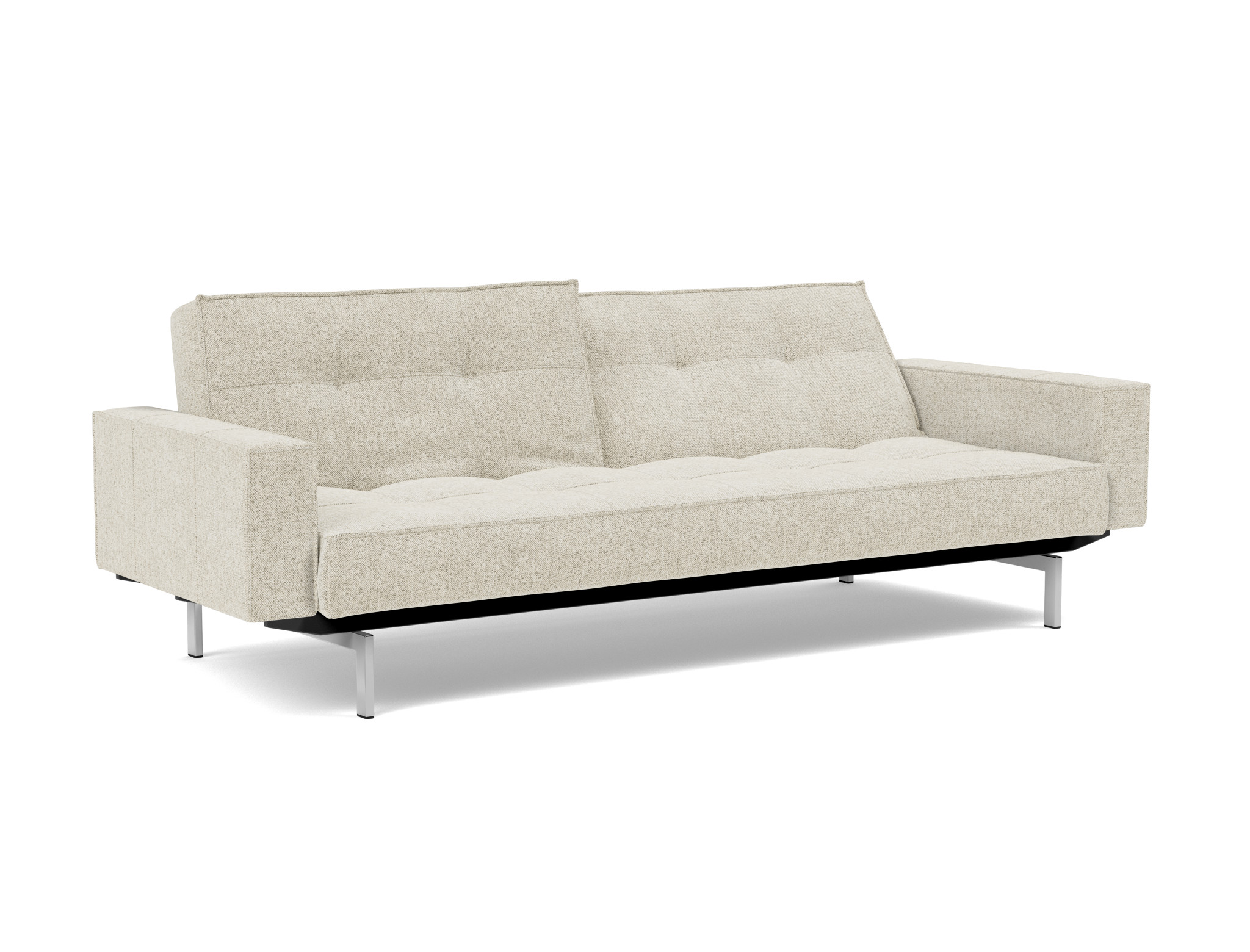 Schlafsofa Splitback mit Armlehnen Strukturierter Stoff Taura 357-Off-White Beine Chrom