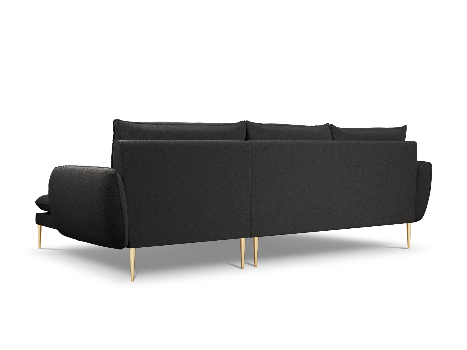 Cosmopolitan Design Ecksofa Vienna 5-Sitzer Boucle Ascot Schwarz Rechts Beine Gold