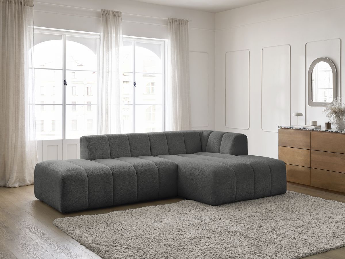 Bobochic Annecy Ecksofa Bouclé-Stoff Dunkelgrau Ecke rechts